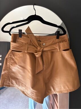 Marissa Webb Faux Leather Paperbag Waist Shorts - Tan